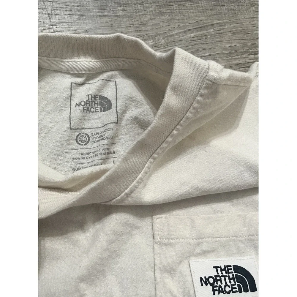 The North Face Women's Ivory Cotton Knit Short Sleeve T-Shirt Large Pocket - Picture 2 of 4